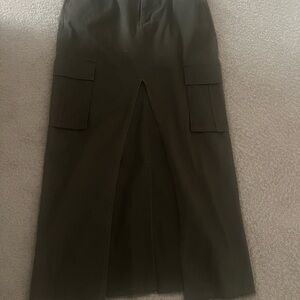Heartloom Olive Green Midi Skirt with Pockets